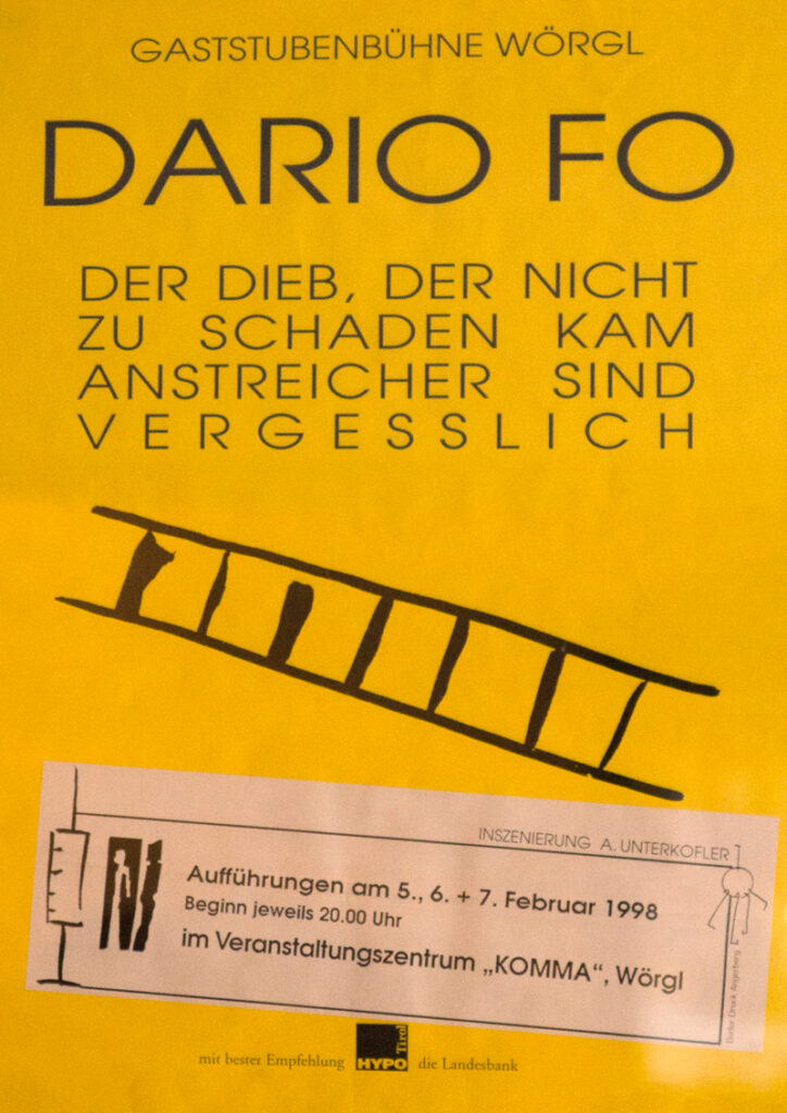 Plakat zu „Anstreicher sind vergesslich und Der Dieb der nicht zu Schaden kam“ (1998), Gaststubenbühne Wörgl
