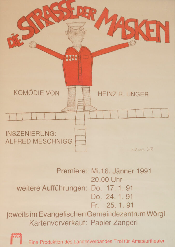 Plakat zu „Die Straße der Masken“ (1991), Gaststubenbühne Wörgl